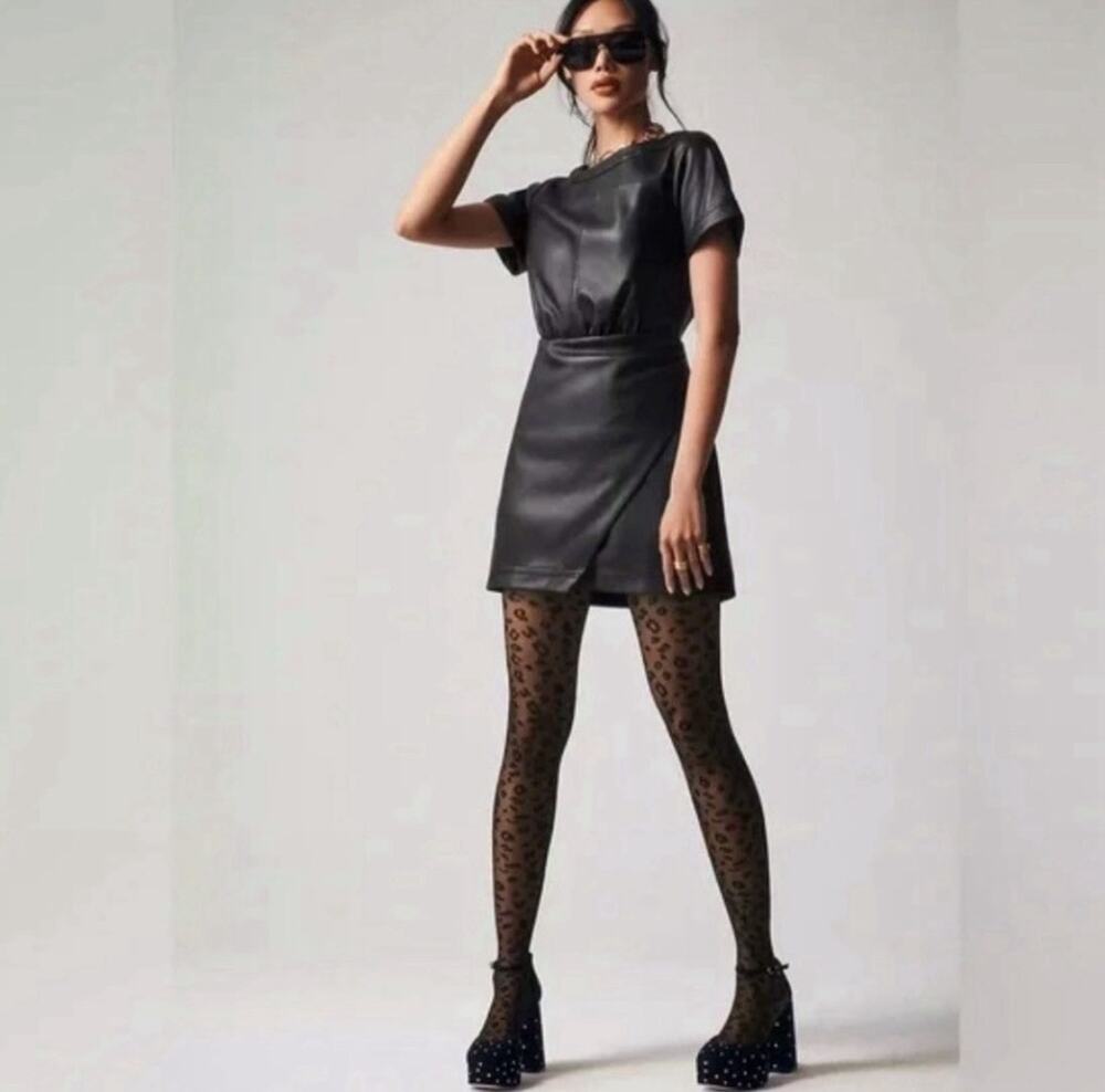 Anthropologie Dress Vegan Faux Leather Mini Dress Black Size 6 Moto New